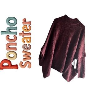 NWT DESIGN LAB Burgundy Sleeved Poncho Style Sweater